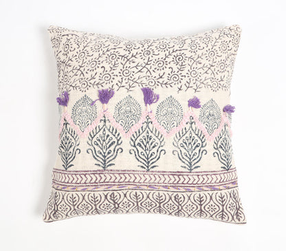 Block Printed Cotton Botanical Cushion Cover