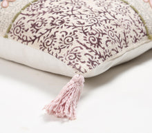 Load image into Gallery viewer, Block Printed Cotton Geometric-Floral Tasseled Cushion Cover
