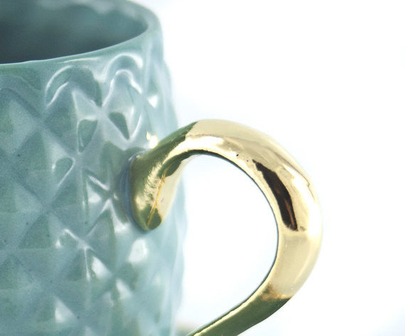 Handmade Pineapple Ceramic Espresso Cup in Blue | Real Gold Accented