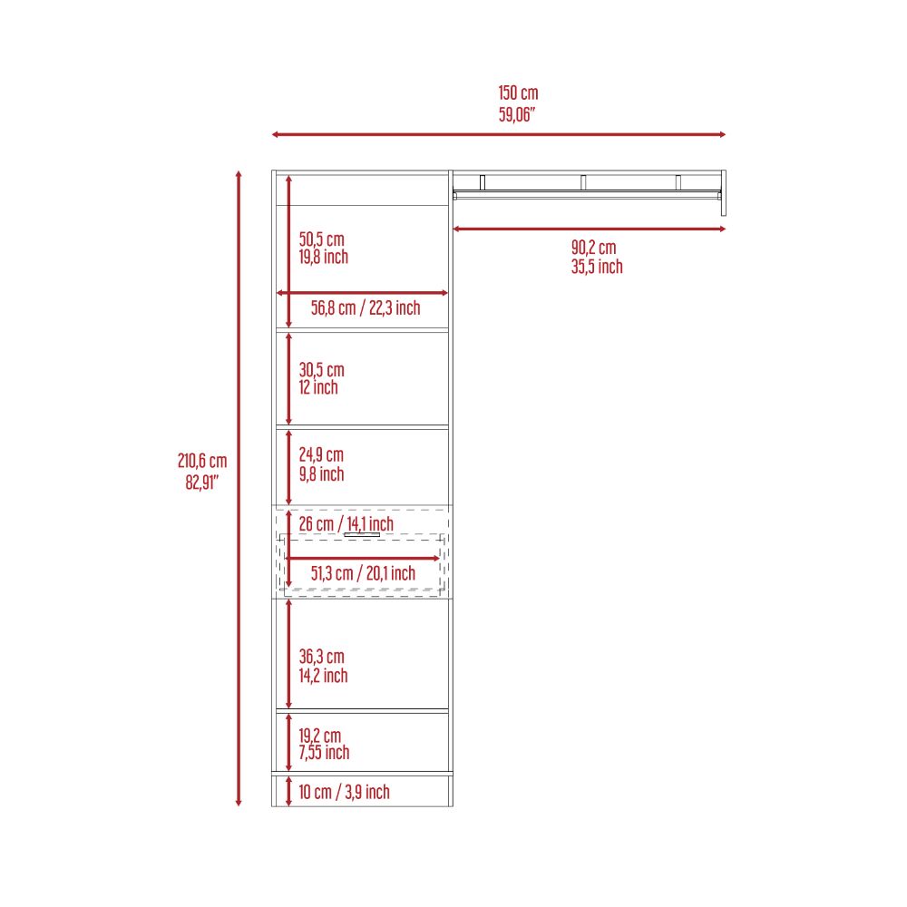 150 Closet System British, Metal Rod, One Drawer, Black Wengue Finish | Home Improvement