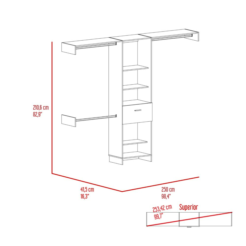 250 Closet System British, One Drawer, Three Metal Rods, Black Wengue | Furniture