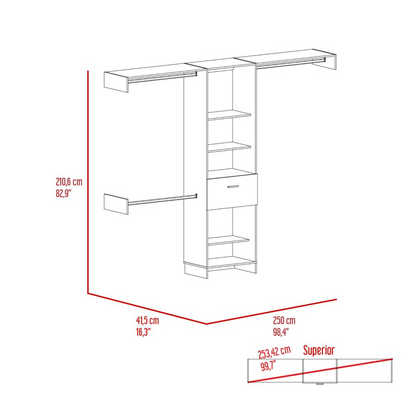 250 Closet System British, One Drawer, Three Metal Rods, Black Wengue | Furniture