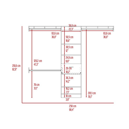 250 Closet System British, One Drawer, Three Metal Rods, Black Wengue | Furniture