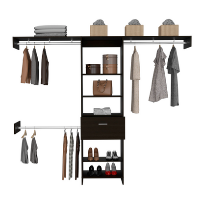 250 Closet System British, One Drawer, Three Metal Rods, Black Wengue | Furniture