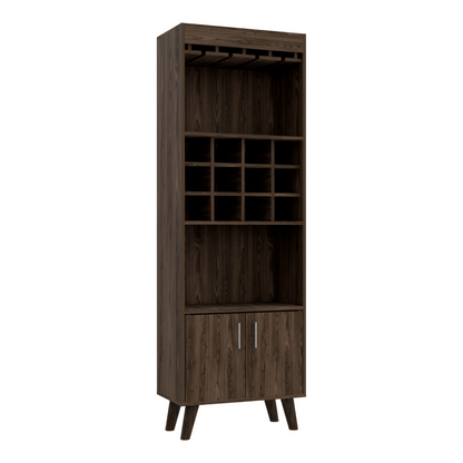 Bar Cabinet Bull, Twelve Wine Cubbies, Rack, Dark Walnut Finish