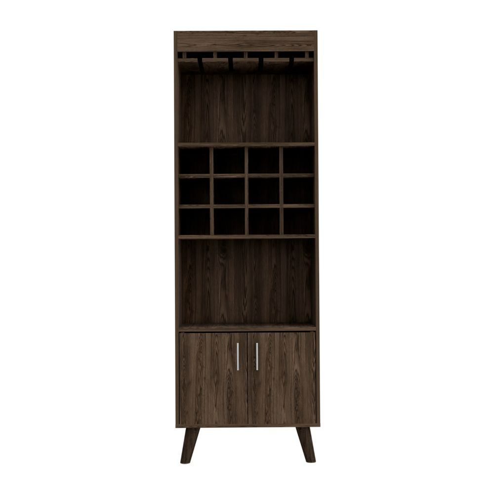 Bar Cabinet Bull, Twelve Wine Cubbies, Rack, Dark Walnut Finish