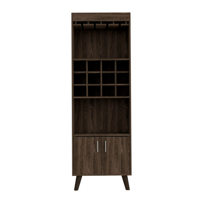 Bar Cabinet Bull, Twelve Wine Cubbies, Rack, Dark Walnut Finish