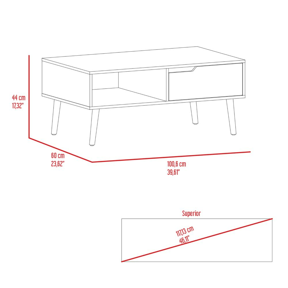 Coffee Table Bull, One Drawer, One Open Shelf, Four Legs, Dark Walnut