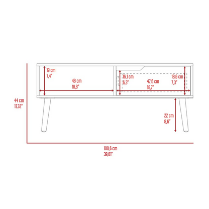 Coffee Table Bull, One Drawer, One Open Shelf, Four Legs, Dark Walnut