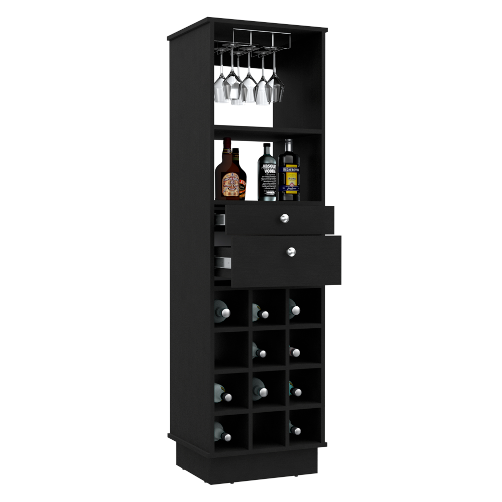 Bar Cabinet Bureck, Two Drawers, Twelve Wine Cubbies, Black Wengue