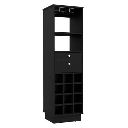 Bar Cabinet Bureck, Two Drawers, Twelve Wine Cubbies, Black Wengue