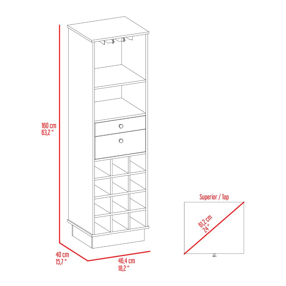 Bar Cabinet Bureck, Two Drawers, Twelve Wine Cubbies, Black Wengue