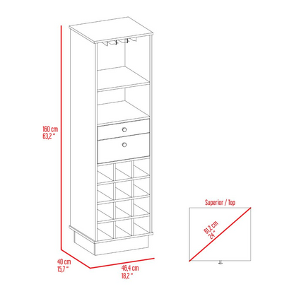 Bar Cabinet Bureck, Two Drawers, Twelve Wine Cubbies, Black Wengue