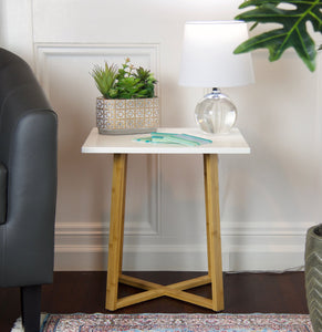 Eccostyle Solid Bamboo Frame Square End Table - White