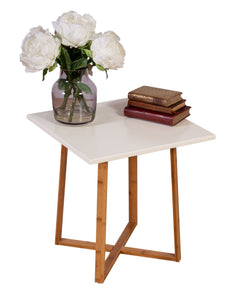 Eccostyle Solid Bamboo Frame Square End Table - White