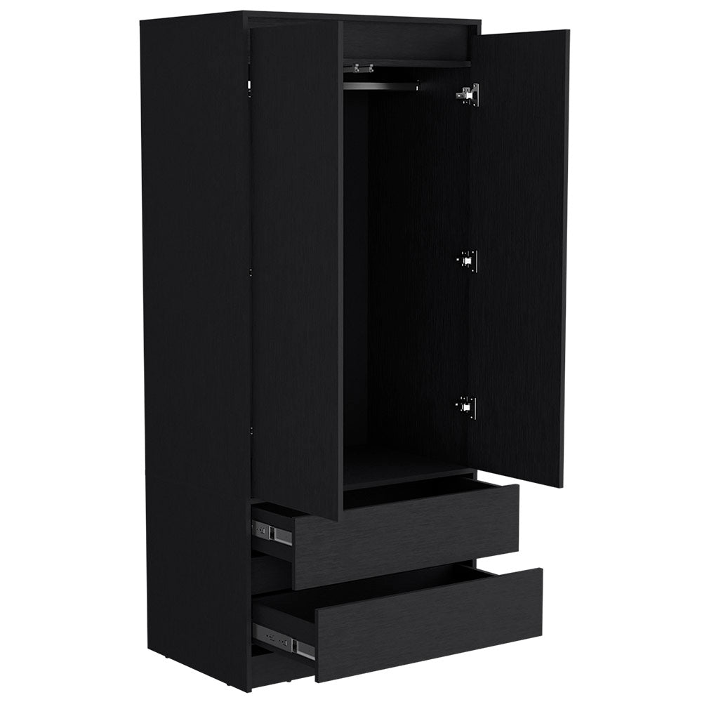 Armoire Closher, Two Drawres, Black Finish