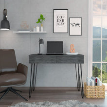 Load image into Gallery viewer, Desk Hinsdale with Hairpin Legs and Two Drawers, Black Wengue Finish
