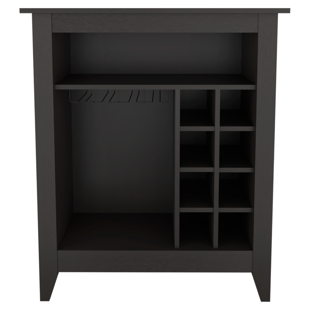 Bar Cabinet Castle, One Open Shelf, Six Wine Cubbies, Black Wengue