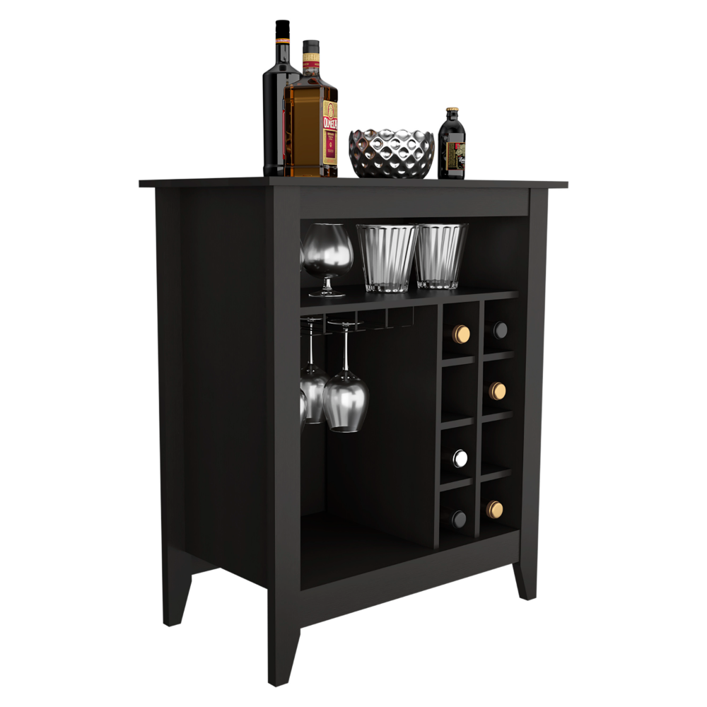 Bar Cabinet Castle, One Open Shelf, Six Wine Cubbies, Black Wengue