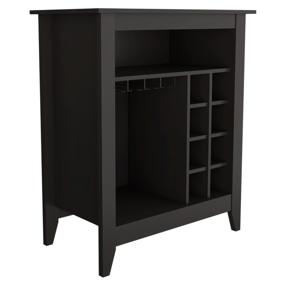 Bar Cabinet Castle, One Open Shelf, Six Wine Cubbies, Black Wengue