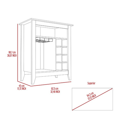 Bar Cabinet Castle, One Open Shelf, Six Wine Cubbies, Carbon Espresso