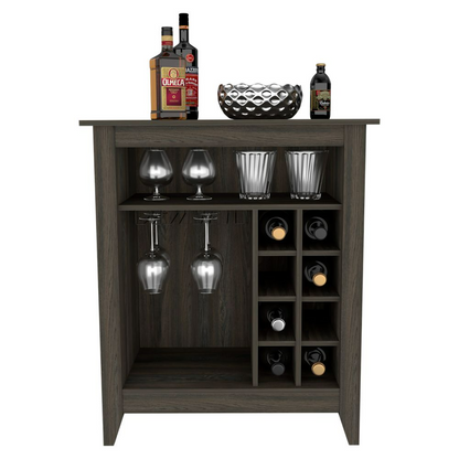 Bar Cabinet Castle, One Open Shelf, Six Wine Cubbies, Carbon Espresso