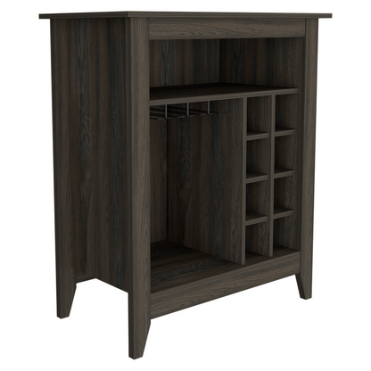 Bar Cabinet Castle, One Open Shelf, Six Wine Cubbies, Carbon Espresso