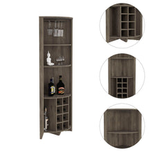 Load image into Gallery viewer, Corner Bar Cabinet  Castle, Three Shelves, Eight Wine Cubbies, Dark
