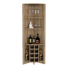 Load image into Gallery viewer, Corner Bar Cabinet  Castle, Three Shelves, Eight Wine Cubbies, Aged
