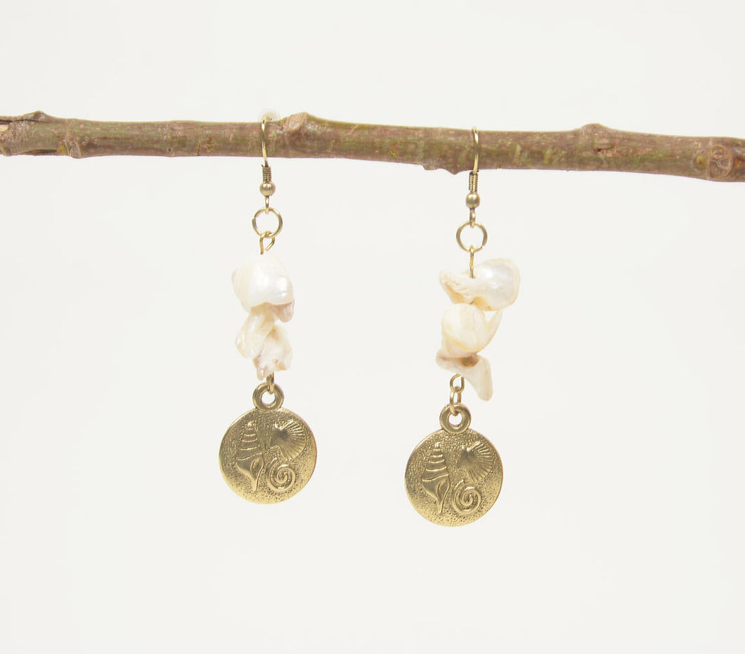 Coastal Coin & Seashell Dangle Earrings