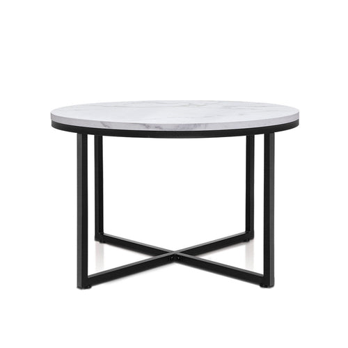 Artiss Coffee Table Marble Effect Side Tables Bedside Round Black