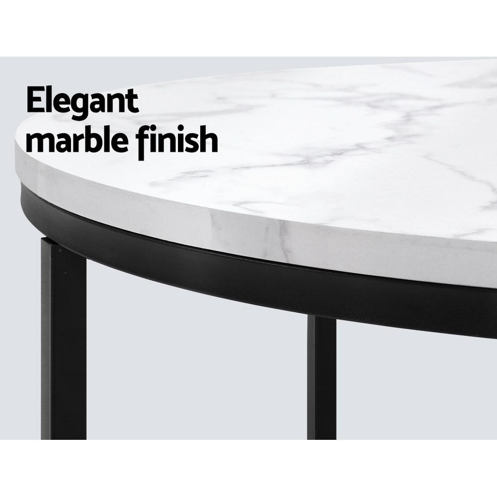 Artiss Coffee Table Marble Effect Side Tables Bedside Round Black