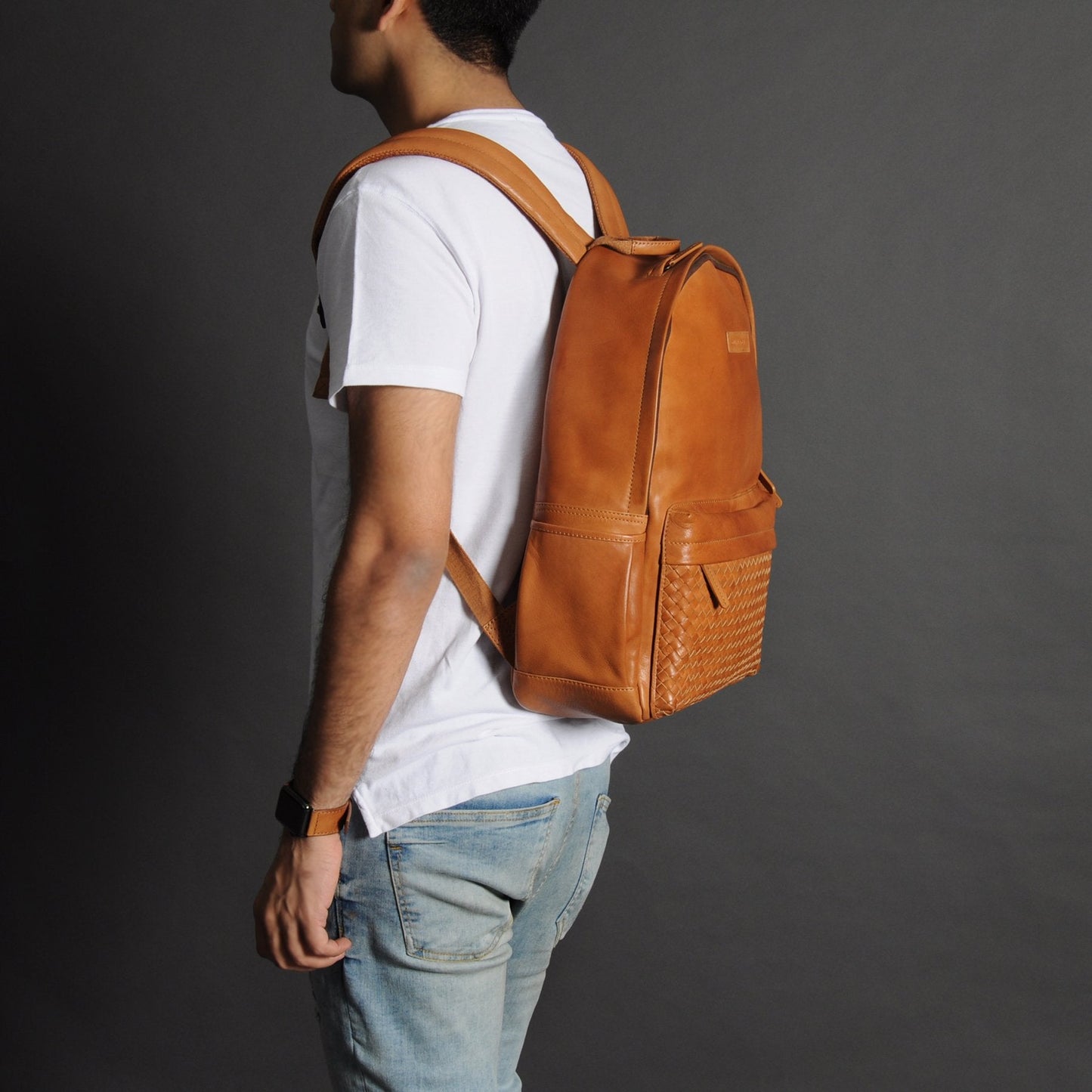 Weaved Journey Leather Backpack - Tan | Journey Collection