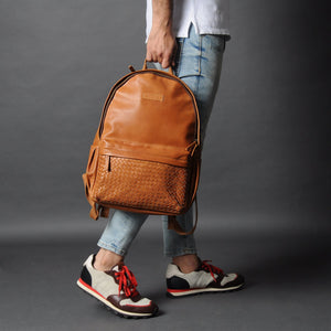 Weaved Journey Leather Backpack - Tan | Journey Collection