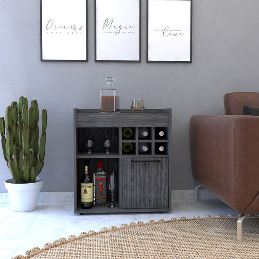 Bar Cabinet Dext, Two Concealed Shelves, Six Wine Cubbies, Light Gray