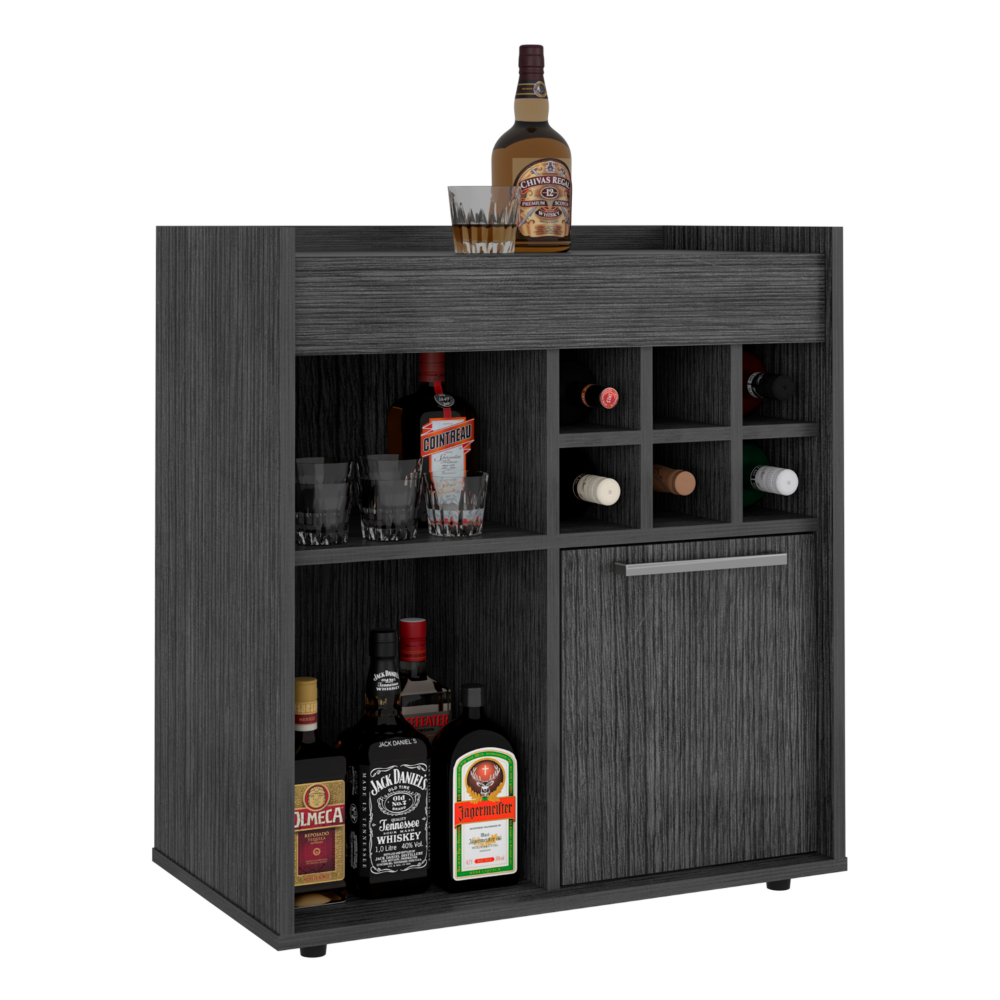 Bar Cabinet Dext, Two Concealed Shelves, Six Wine Cubbies, Light Gray