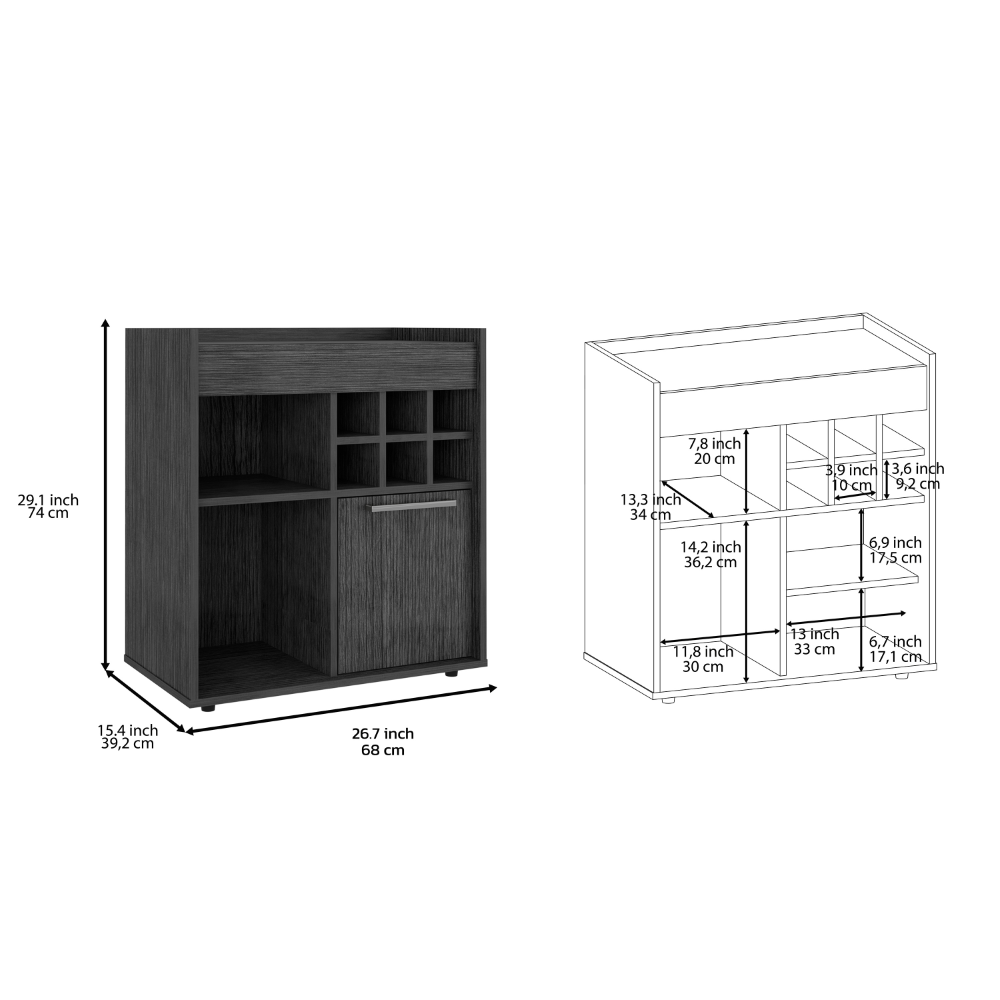 Bar Cabinet Dext, Two Concealed Shelves, Six Wine Cubbies, Light Gray