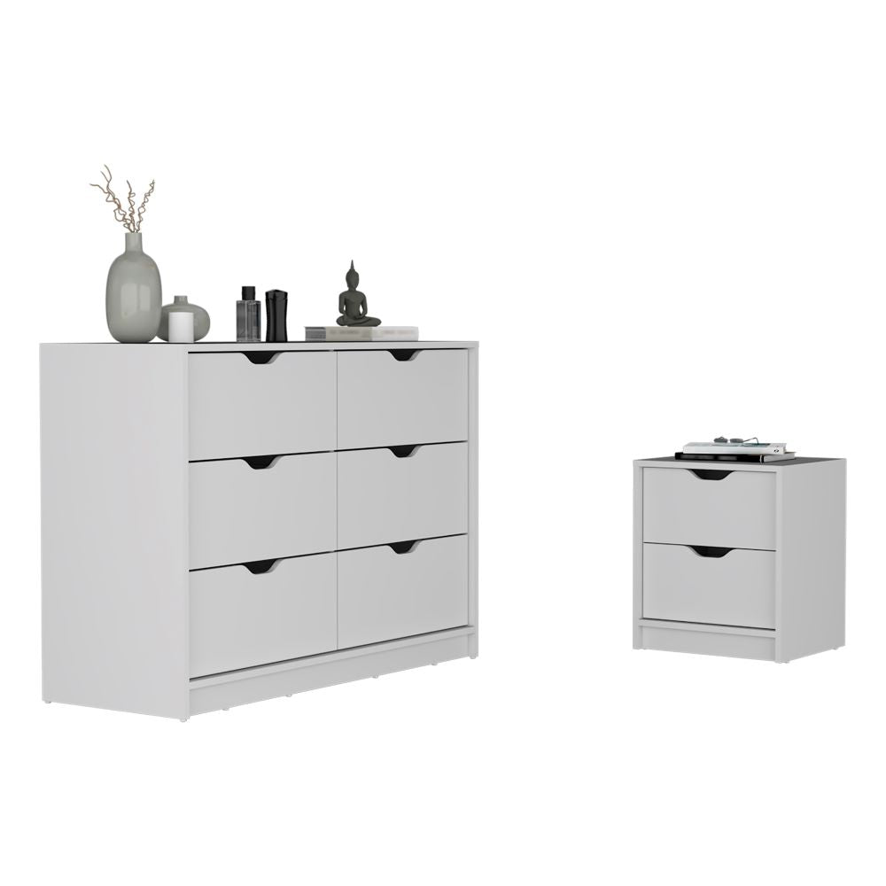 Bennett 2 Piece Bedroom Set, Nightstand + Dresser, White Finish