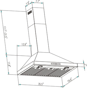 Empava 36RH04 36 in. 380 CFM Ducted Wall Mount Range Hood