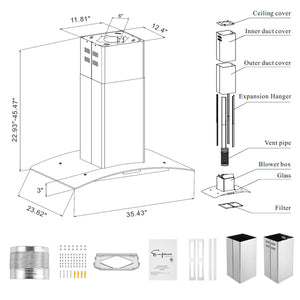 Empava 36RH09 36 in. 400 CFM Kitchen Island Wall Mount Ducted Range