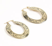 Load image into Gallery viewer, Engraved Brass Tribal Hoop Earrings
