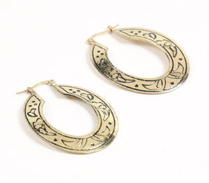 Engraved Brass Tribal Hoop Earrings