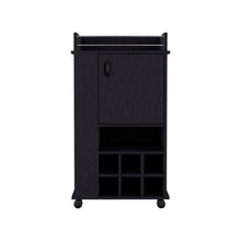 Load image into Gallery viewer, Bar Cart with Casters Reese, Six Wine Cubbies and Single Door, Black
