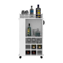 Load image into Gallery viewer, Bar Cart with Casters Reese, Six Wine Cubbies and Single Door, White
