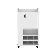 Load image into Gallery viewer, Bar Cart with Casters Reese, Six Wine Cubbies and Single Door, White
