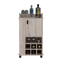 Load image into Gallery viewer, Bar Cart with Casters Reese, Six Wine Cubbies and Single Door, Light
