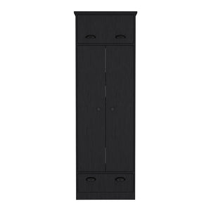 Armoire with Two-Doors Dumas, Top Hinged Drawer and 1-Drawer, Black