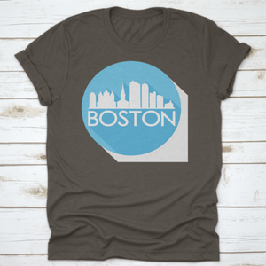 Boston Skyline Button Icon Round Flat Vector Art Design Color