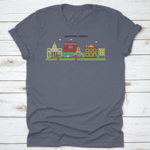 Flat Design Line Panorama Of Savannah, Georgia City Skyline,