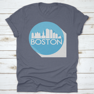 Boston Skyline Button Icon Round Flat Vector Art Design Color